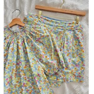 Roller Rabbit Blue Meadow Smocked Floral Short Set